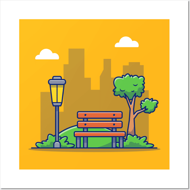 Park Bench And Lamp, Grass Wall Art by Catalyst Labs